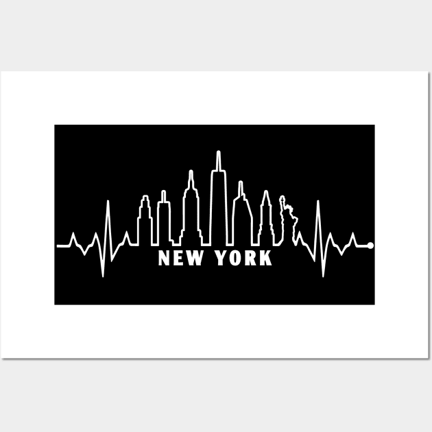 New York City Pulse Skyline EKG Heartbeat Wall Art by TeeCreations
